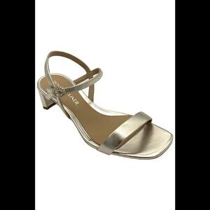 Donald J. Pliner Metallic Gold Strappy Low Block Heel Sandals